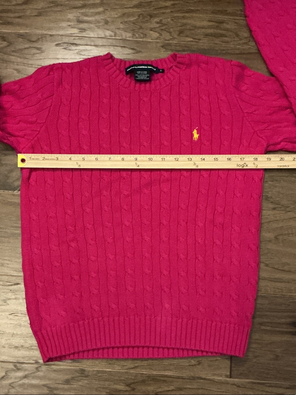 Ralph Lauren Sport Women’s XL Vintage Hot Pink Crew Neck Cable Knit Yellow pony - Picture 4 of 7